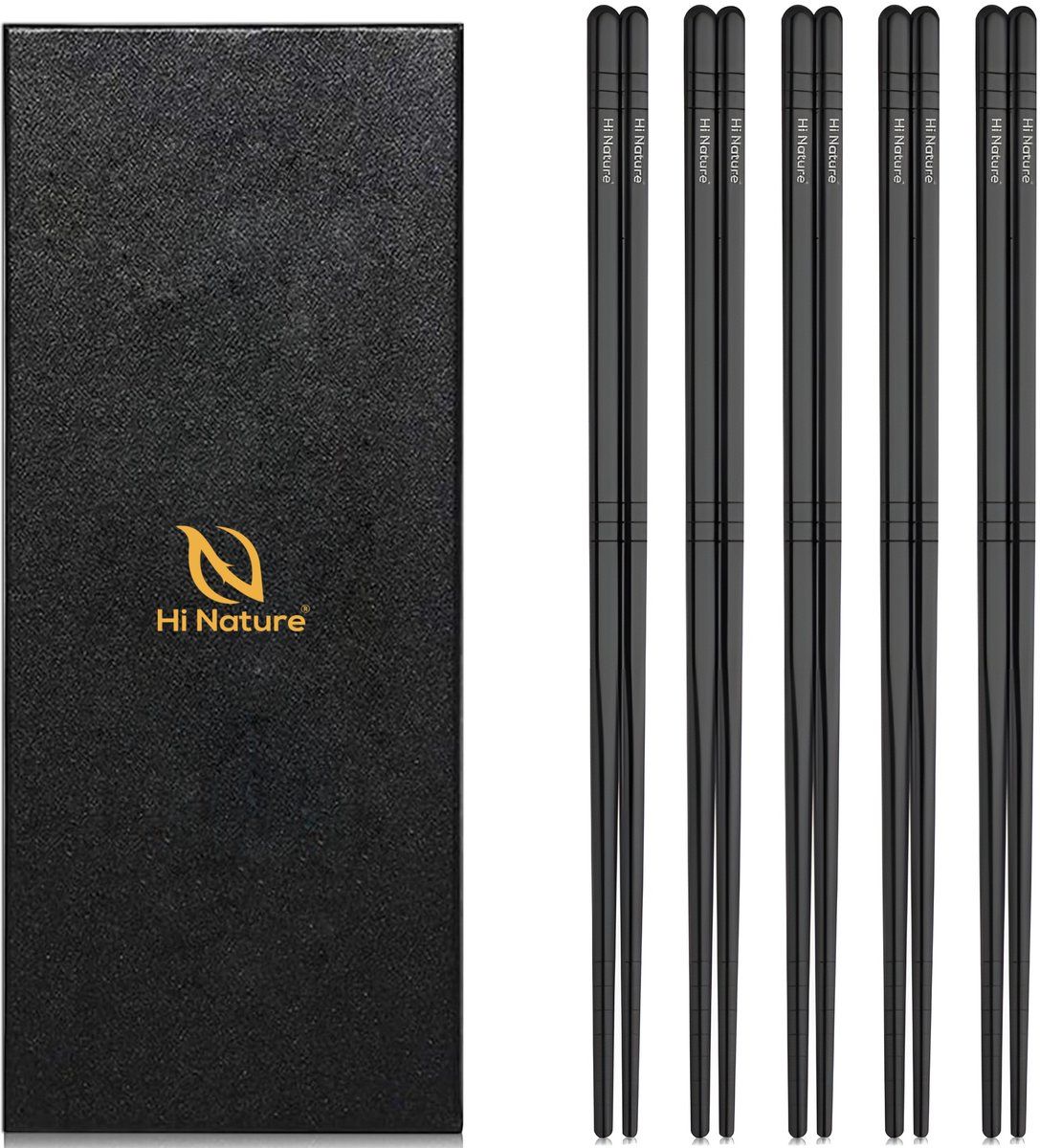Hi Nature™ Luxe Chopsticks Set - Koreaanse Eetstokjes - Herbruikbaar En Vaatwasserbestendig - Antislip - Zwart (5 Paar)