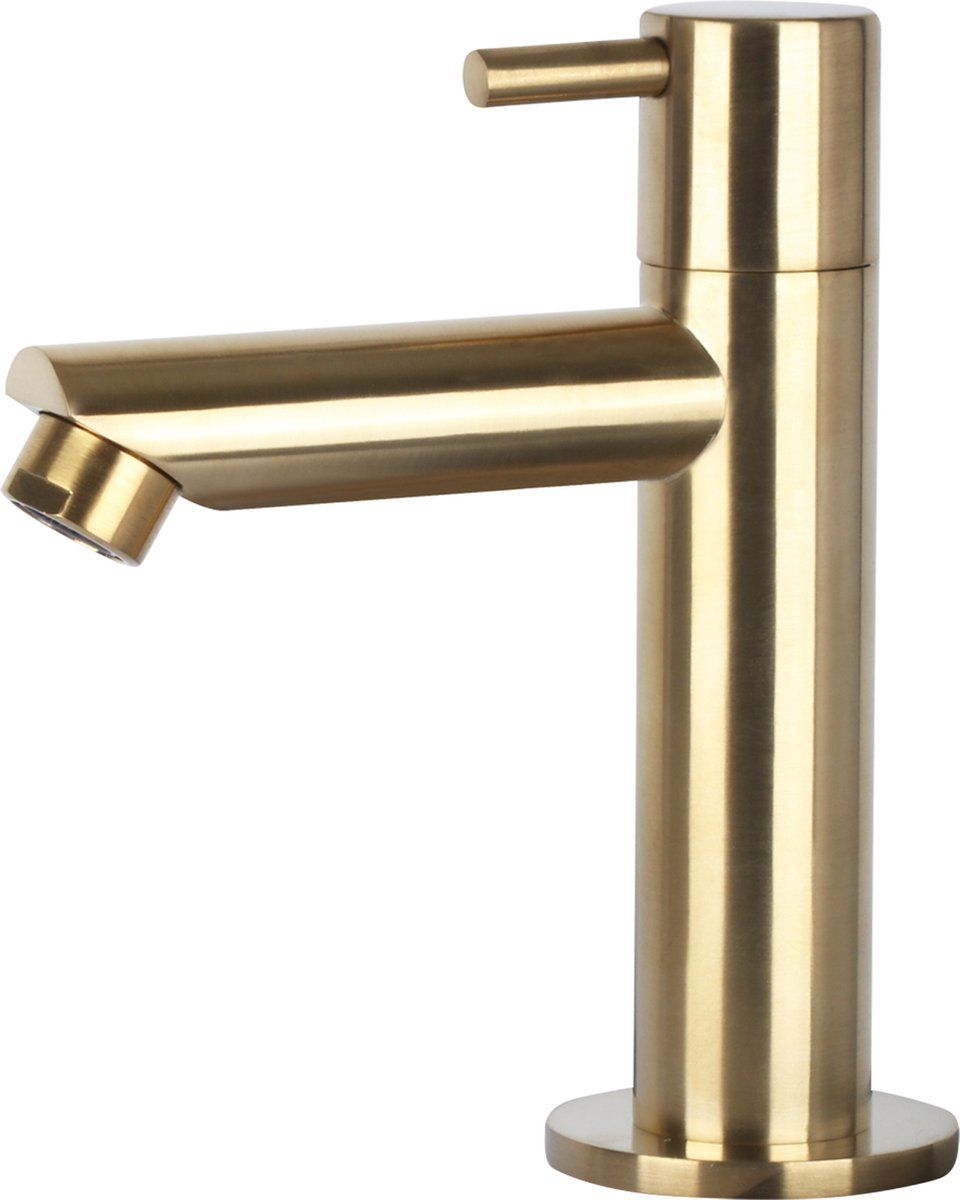 Differnz Wastafelkraan Recht - Toiletkraan Koud Water - Mat Goud - Hoogte 13.5 Cm