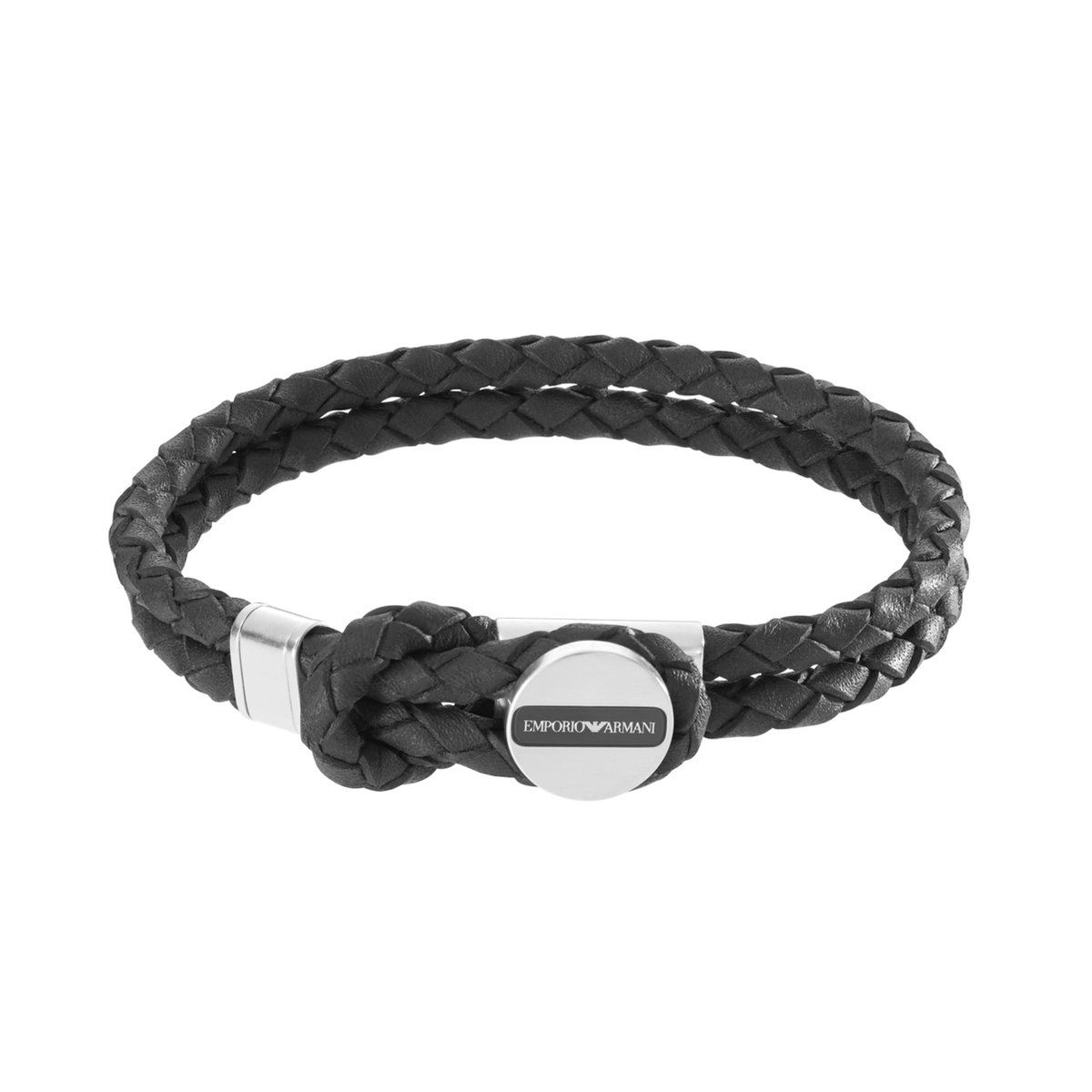 Emporio Armani EGS2178040 - Herenarmband - Gevlochten Leer - Zwart - 185 Mm