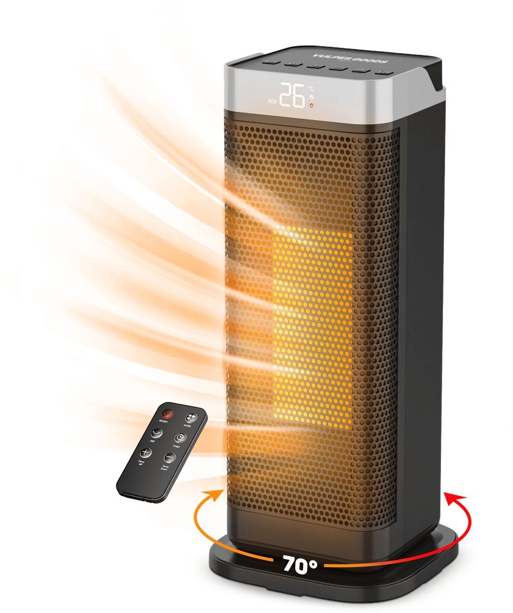 Vulpes Goods® Tech - VG-HL2000R6 - Elektrische Kachel - 2000W - 3 Warmtestanden - Zwart