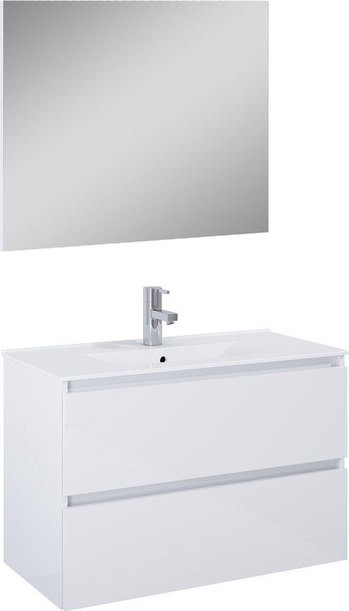 Atlantic Badkamermeubelset Heon Met Spiegel Hoogglans Wit - 80 Cm