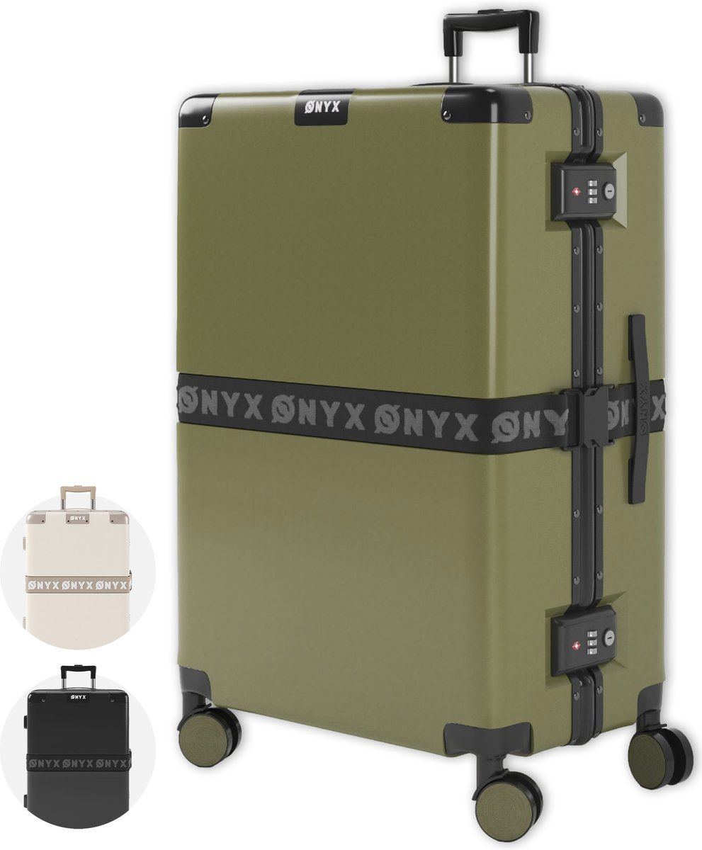 ONYX Check-in Koffer 100L - TSA slot - 360° Spinner wielen - Lichtgewicht - Olive groen