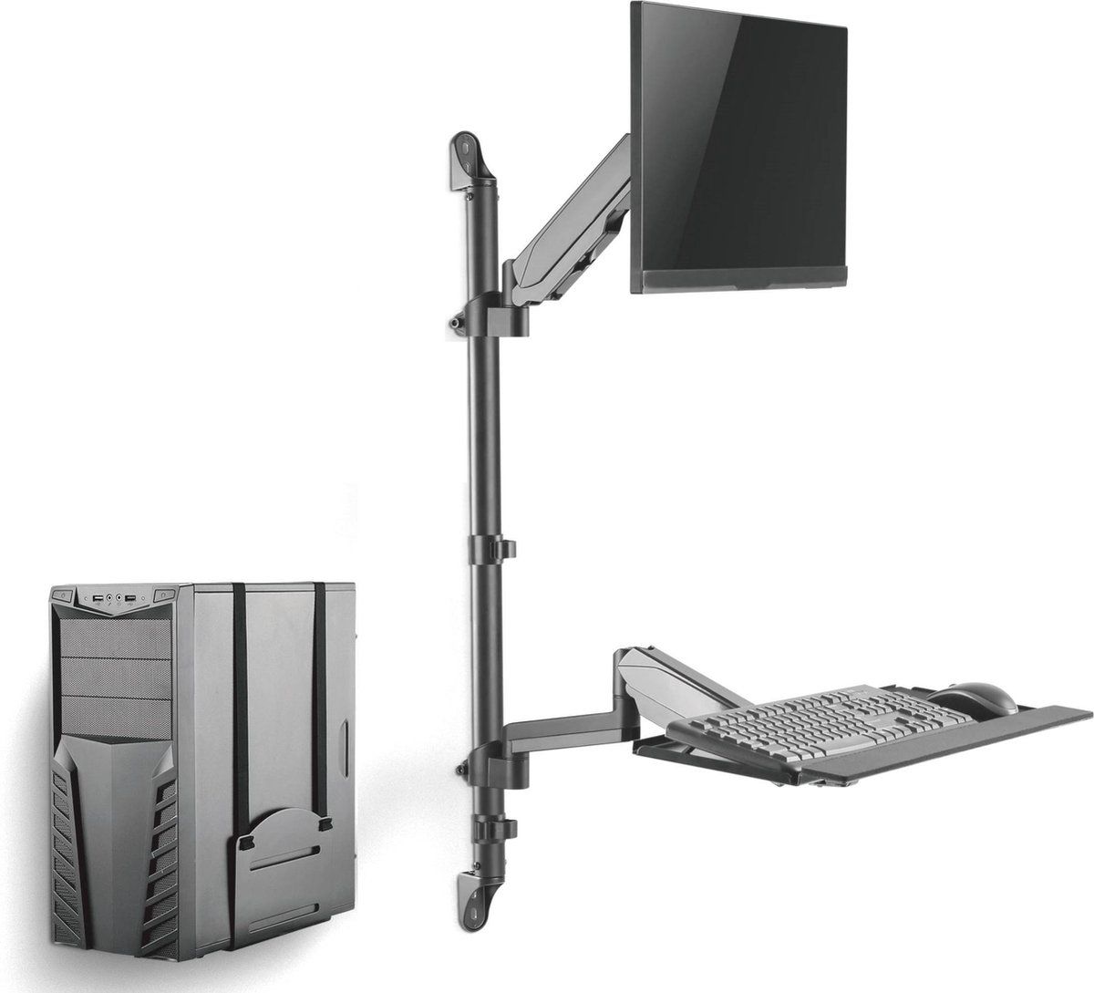 Zit Sta Werkplek Wandmontage - Monitorbeugel Toetsenbord Muurbeugel - Ergonomisch Verstelbaar - Zwart