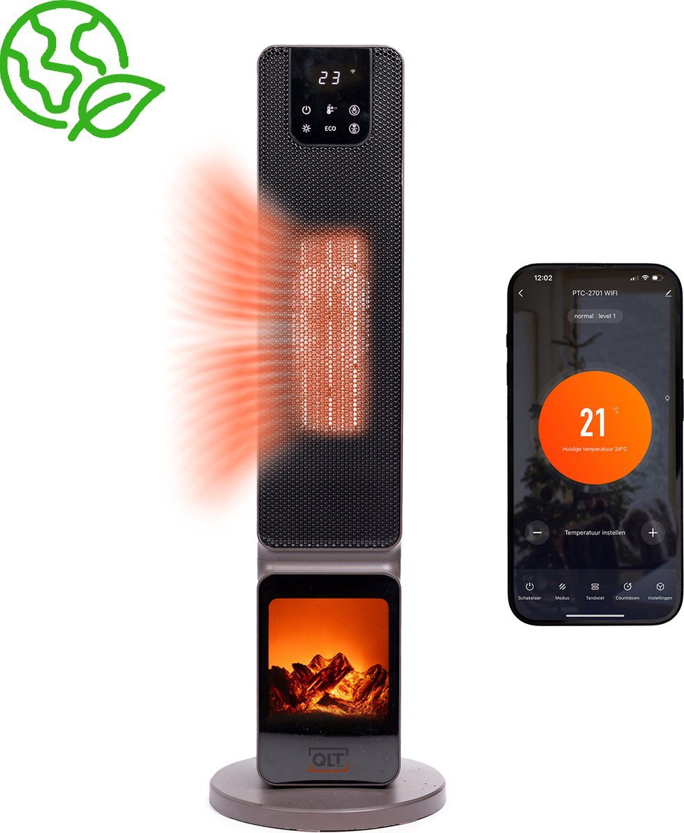 Qlt No Less Qlt 23C18/23000 - Keramische Kachel Met Sfeerhaard - Wifi App Bediening 2000W Zwart