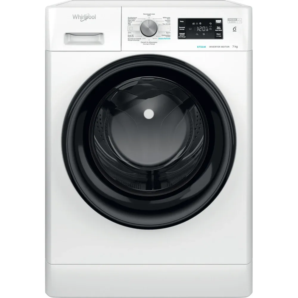 WHIRLPOOL FFBBE7469BV - Wasmachine voorlader - 7 Kg - FreshCare+ Stoom - Zwart