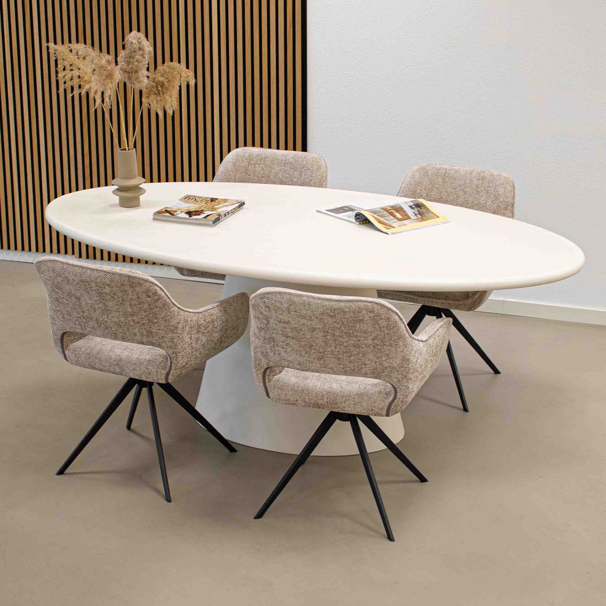 Kick Morris - Eettafel - Ovaal - Betonlook - Wit