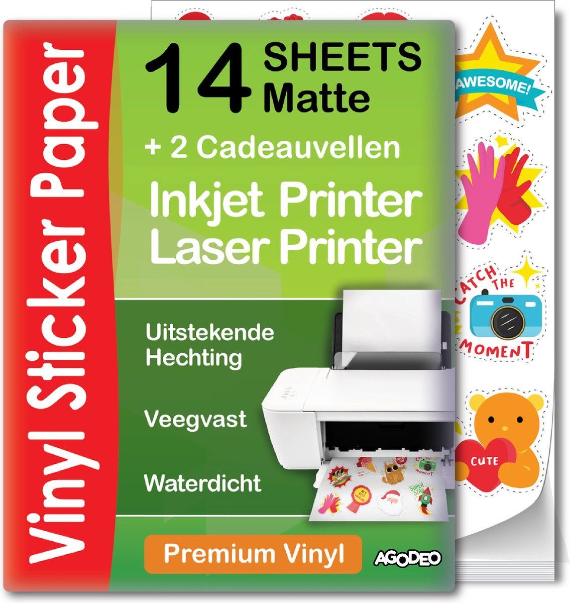AgoDeo Matte Vinyl Stickervellen A4 - Waterbestendig - Sneldrogend - Wit