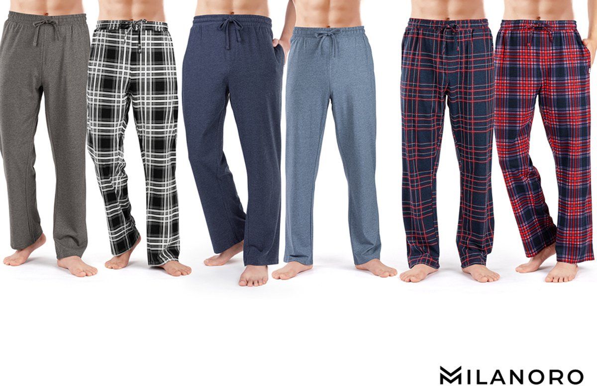 Milanoro - Set Van 2 Katoenen Pyjamabroeken - Verstelbare Tailleband - Navy/bordeaux Geruit (2 Stuks)