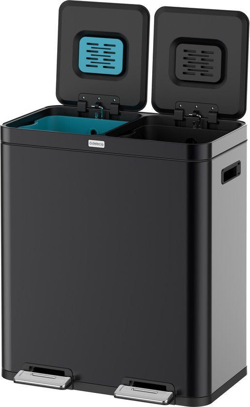Deleca 60L Prullenbak - 2 Vakken - Rvs - FreshAura Geurbestrijding (2x30)