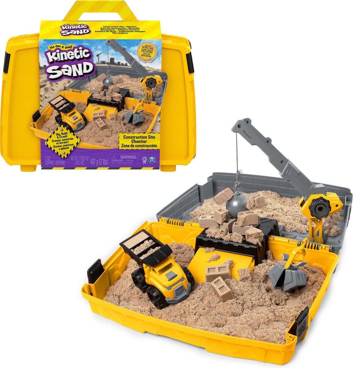 Kinetic Sand - Bouwplaatskoffer - 907 g kinetisch zand met kiepwagen en kraan - bruin