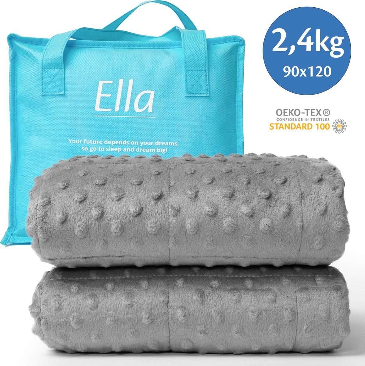 Ella Verzwaringsdeken Kind 2, 4kg - 90 X 120cm - Oeko-Tex Katoen&Minky Fleece - Grijs