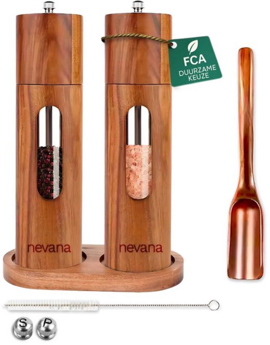 Nevana - Peper En Zoutmolen Set - Acaciahout - Instelbare Maalgraad