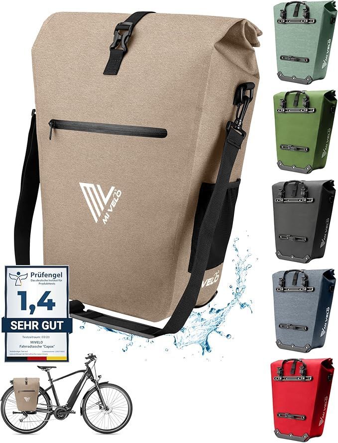 MIVELO Fietstas - 2-in-1 - Waterdicht incl. Laptopvak&Fietsslot - Sandbeige