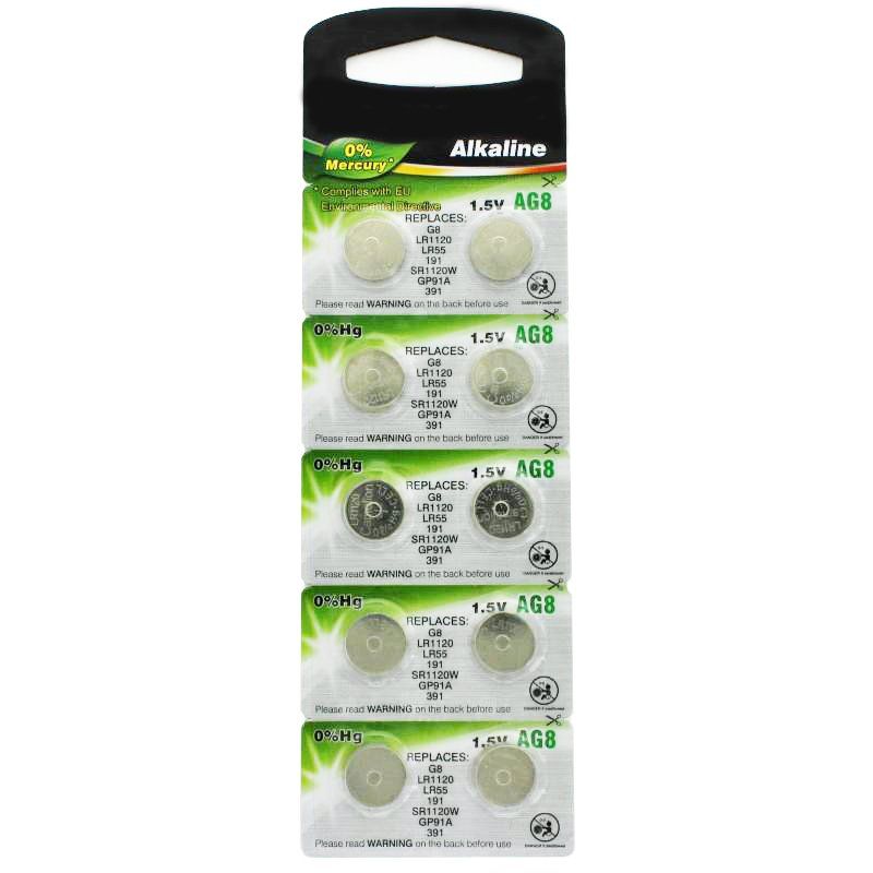 LR55 batterij, knoopcel V8GA, 191, 80, LR1120, LR1121, LR4230 10 stuks