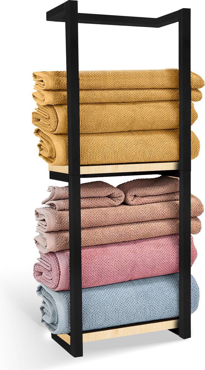 Zwart Handdoekrek - Handdoekhouder - Antieke Houten Plankjes - 77*28*14cm - M