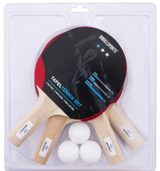 Angel Sports - Tafeltennisset 4x Bat 1 Ster Met 3 Ballen