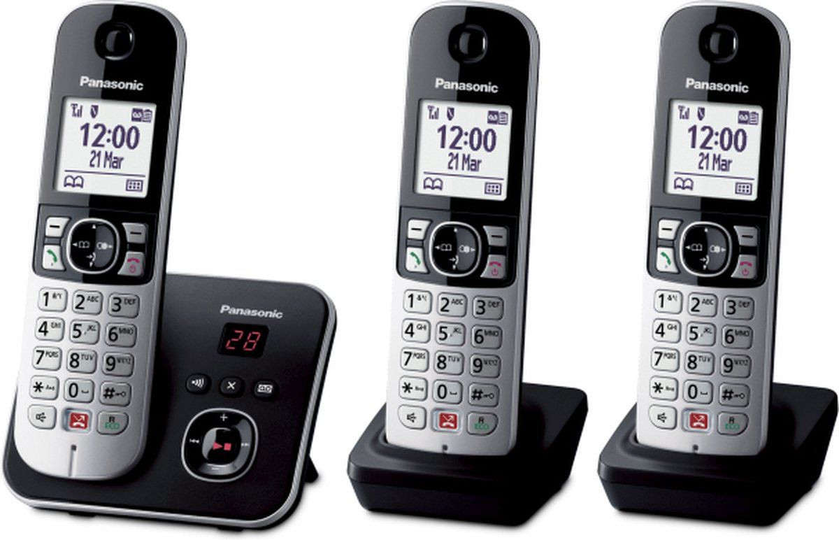 Panasonic KX-TG6863 - DECT telefoon met antwoordapparaat - 3 handsets - Zwart