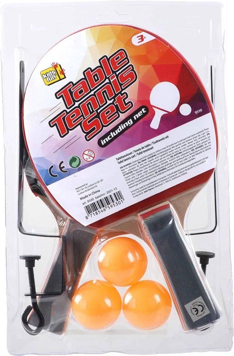 Kids Fun Tafeltennissen/PingPong Setje Met Tafel Netje - 2x Batjes En 3x Balletjes - Sportief Speelgoed