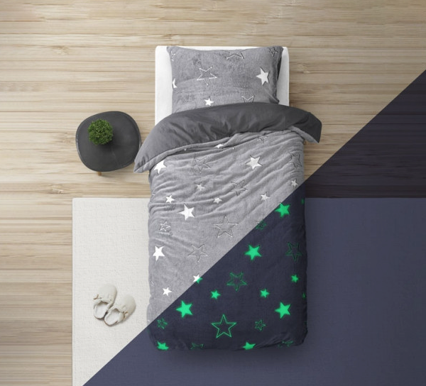 Sleeptime Glow In The Dark Stars Dekbedovertrek - 140x200/220 + 1 Kussensloop 60x70 - Grijs