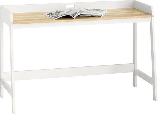 SoBuy Bureau / Home Office Desk – Wit Houten Design Met Ruim Werkblad