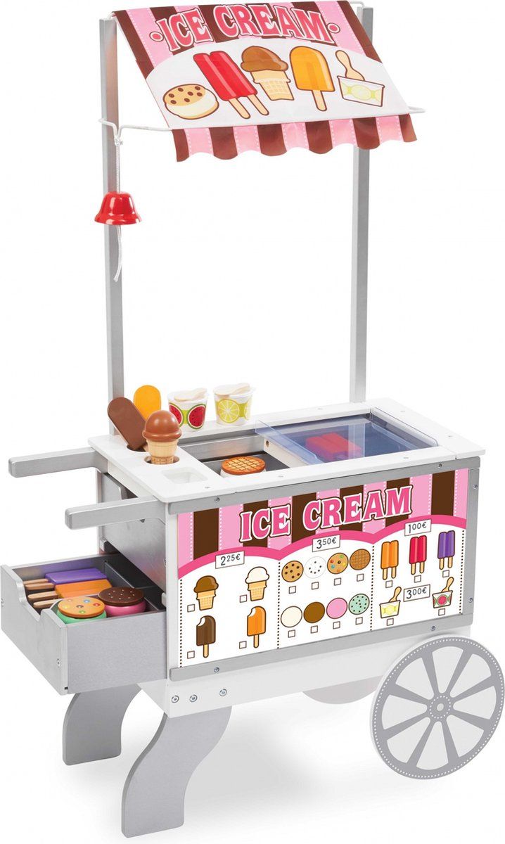 Melissa&Doug Houten Karretje - Speelset Met 40 Stukjes - IJs En Hotdogs - Wit