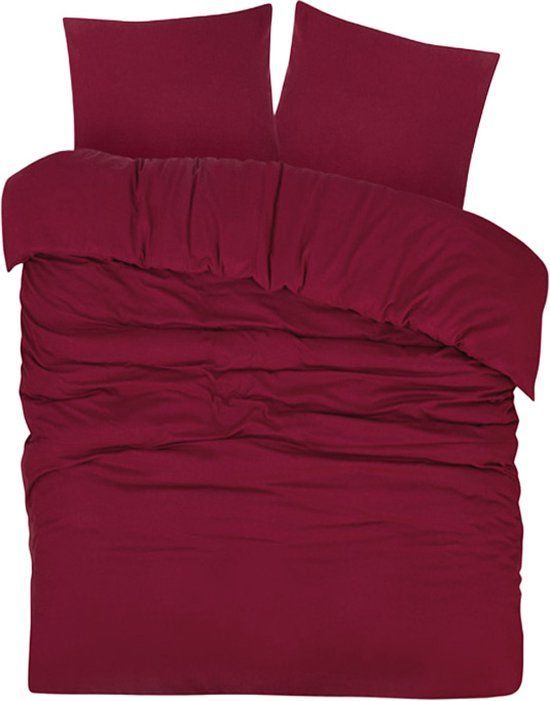DoubleDry Dekbedovertrek Flanel 100% Katoen - Tweepersoons 200x200/220 Cm - Bordeaux - (2 Stuks)