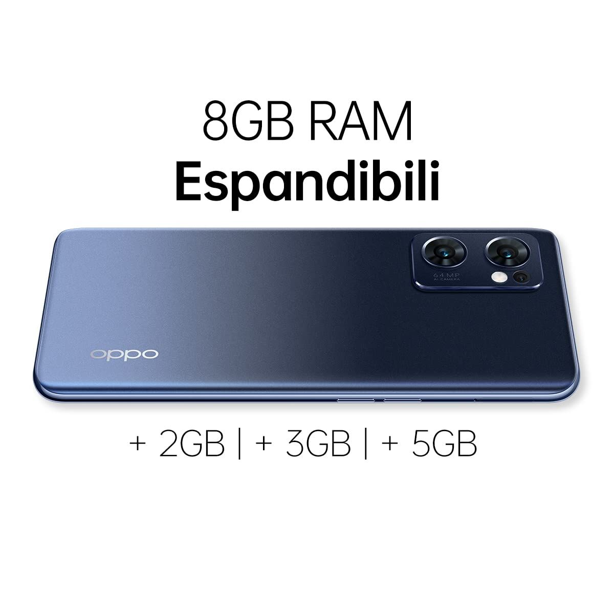 Find X5 Lite Smartphone, KI-drievoudige camera 64 + 8 + 2 MP, 6,43 inch 90 Hz AMOLED FHD+, 4500mAh RAM 8GB + ROM 256GB Android 12 [Italiaanse versie] Starry Black