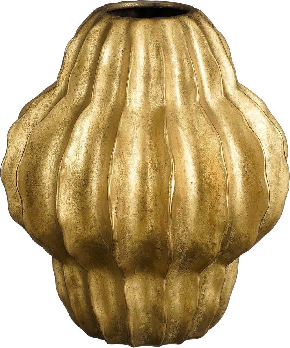 Mica Decorations Altea Vaas - Keramiek - Uniek Geribbeld Design - Goud