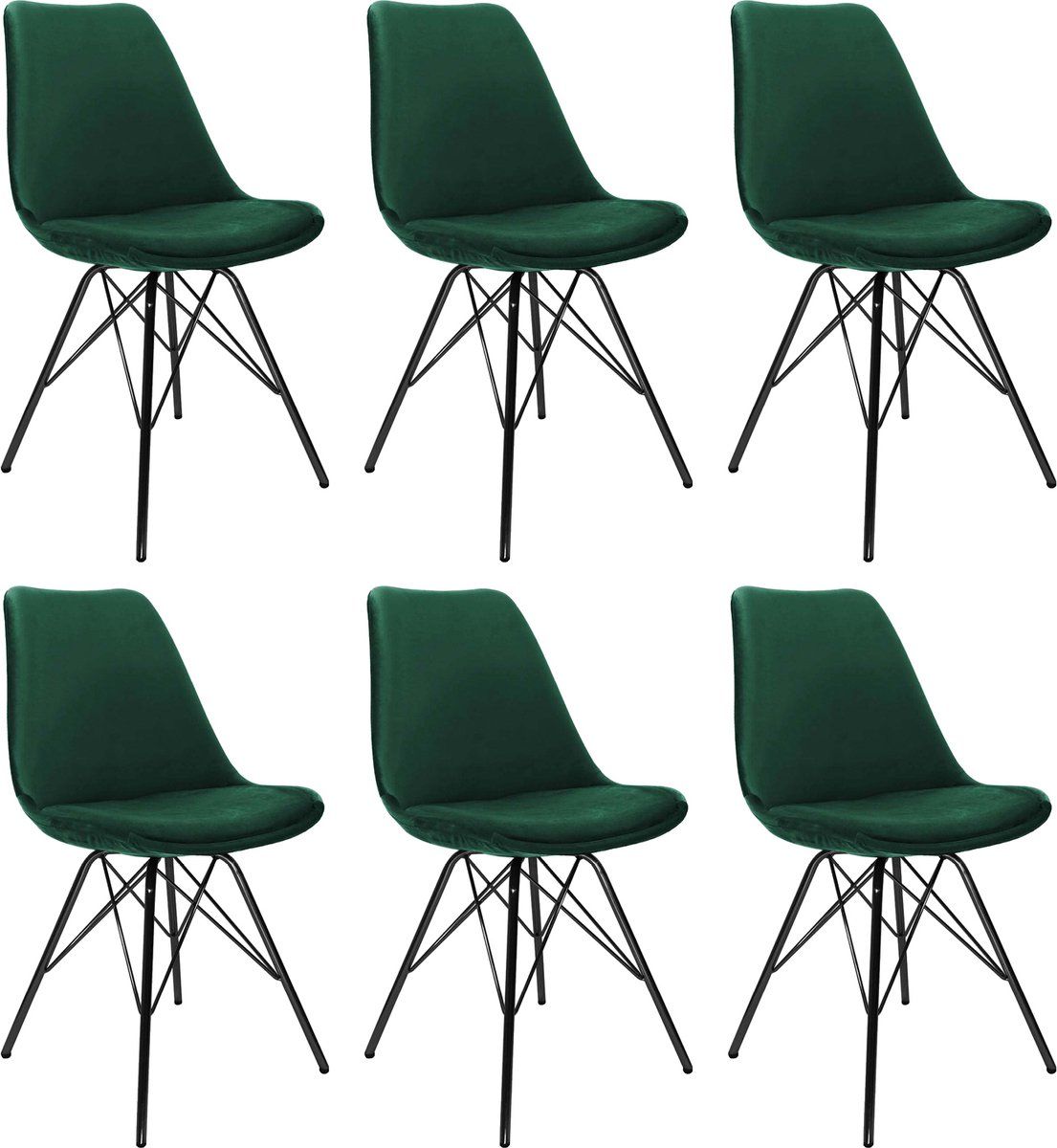 Kick Kuipstoel Velvet Donkergroen - Zwart Frame - Set Van 6