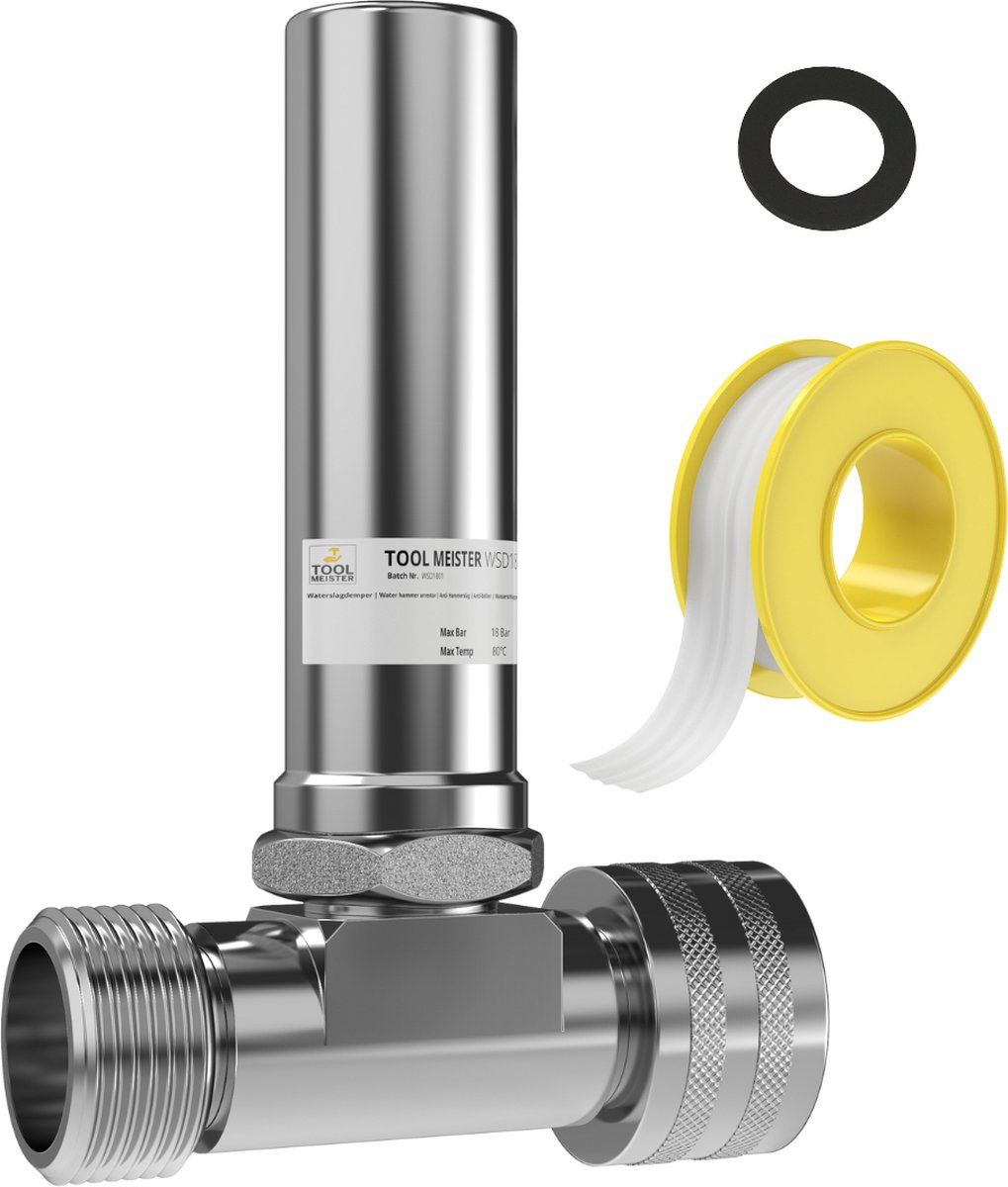 Tool Meister WSD18 - Waterslagdemper 3/4 - T-stuk En Afdichtingstape - Verchroomd