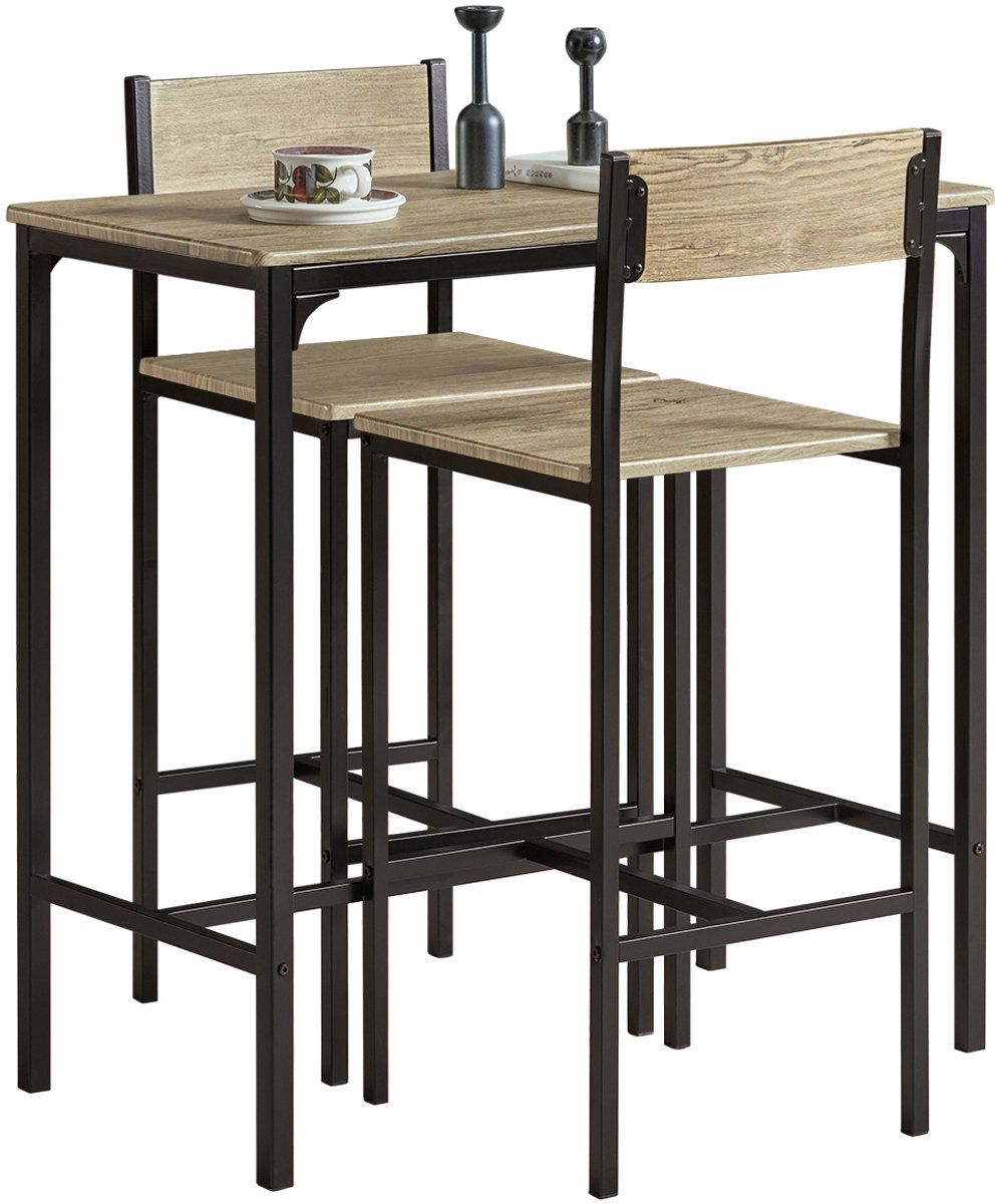 SoBuy OGT03 - Eettafel 3 Delige Set - Bartafel Met 2 Krukken - Naturel