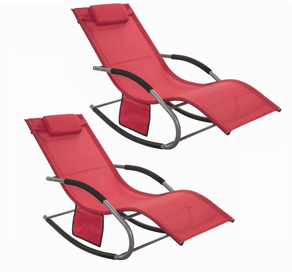 SoBuy OGS28-Rx2 - Tuinstoel - Verstelbare Hoofdsteun - Rood