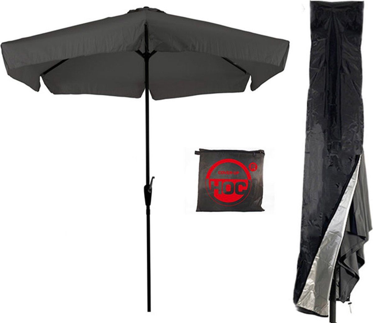CUHOC - Grijze Stokparasol met Hoes - 3m - Molen - Redlabel Hoes
