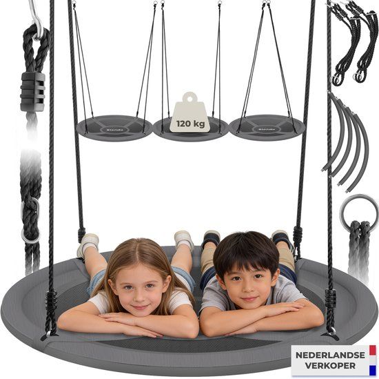 Tectake® Nestschommel Swayer - Mandschommel - Draagvermogen 120 Kg - Ø 100 Cm - Zwart