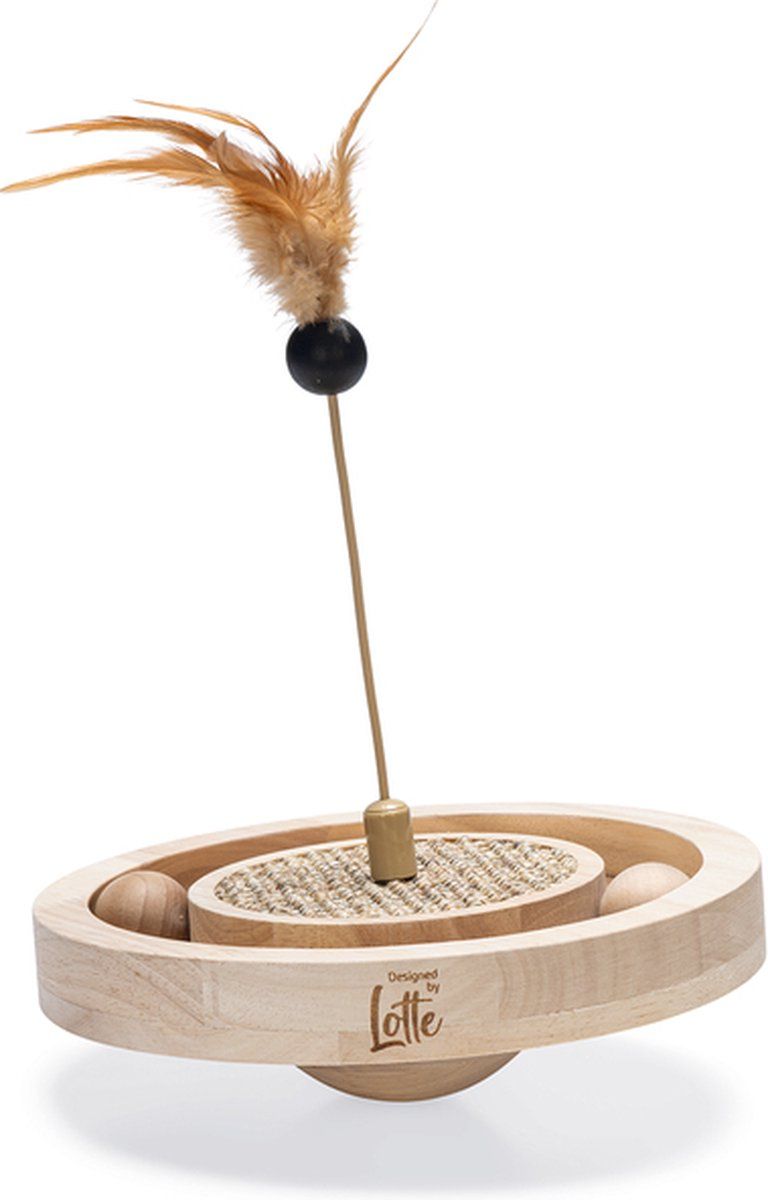 Designed By Lotte Winni - Kattenspeelgoed - Hout - Wiebelend Effect - Bruin - 22x22x30 Cm
