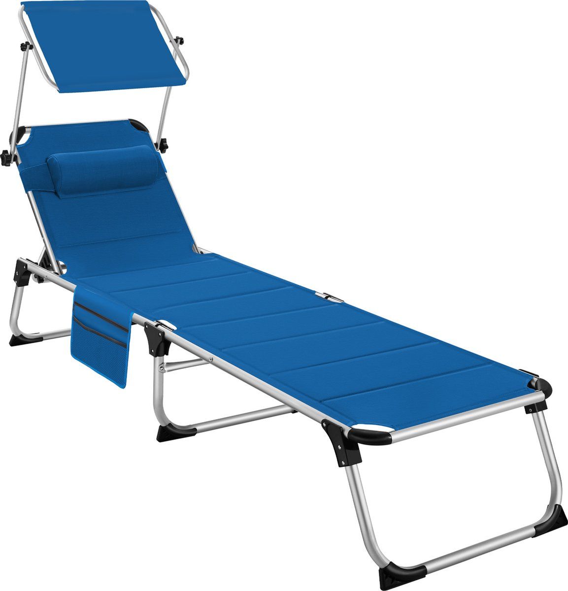 Tectake® Ligbed Lorella - Ligstoel Met Zonneluifel En Zijvak - Inklapbaar - Blauw