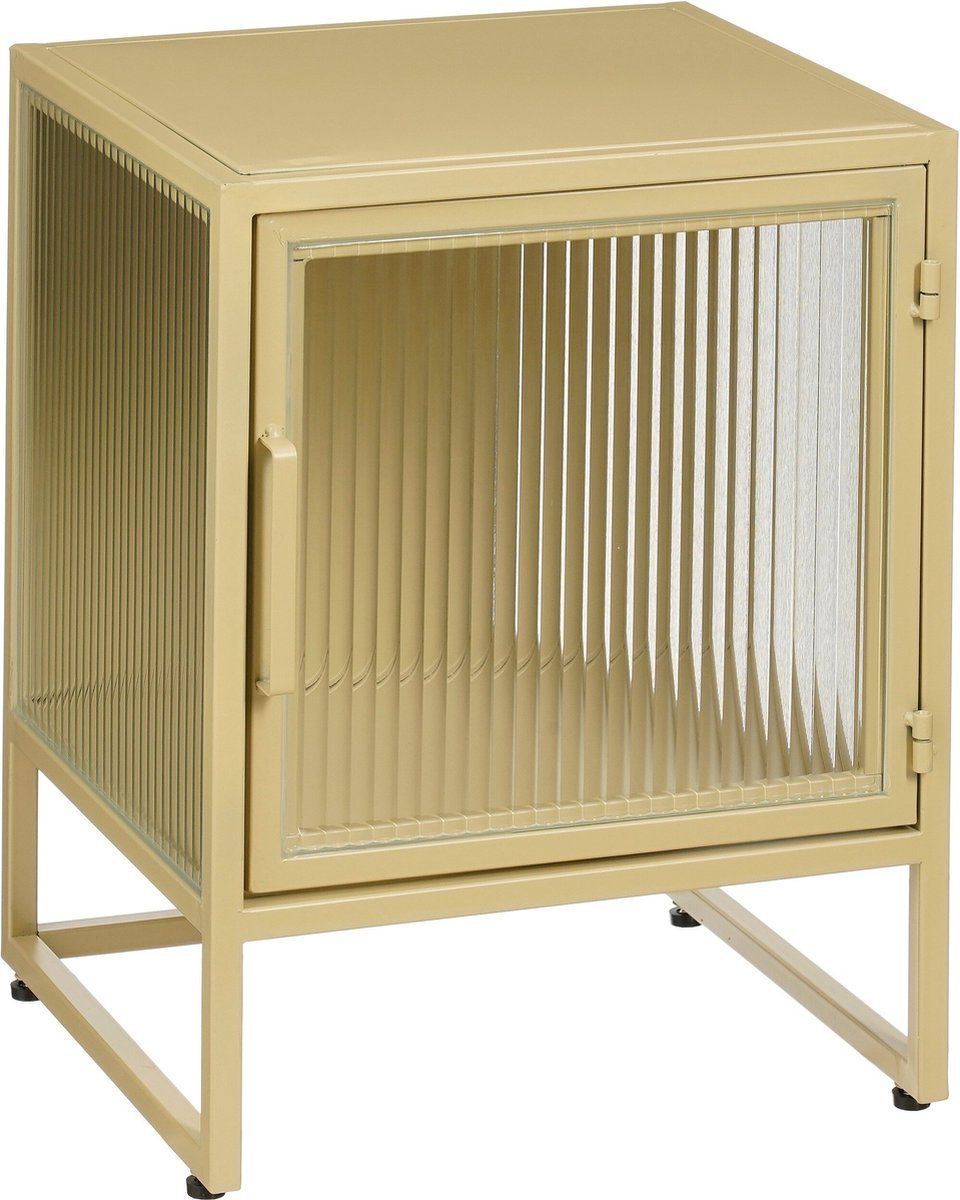 Mica Decorations Clifton - Opbergkast Met Deuren - Compact Met Geribbeld Glazen Paneel - Beige