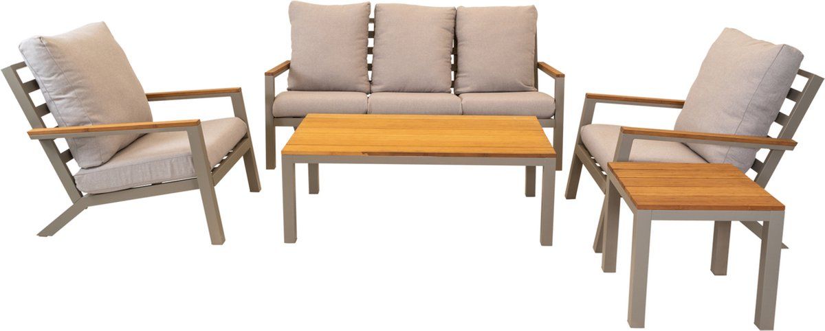 Les Donnan Loungeset - Tuinstoel - Stevig Frame Met Zachte Kussens - Beige