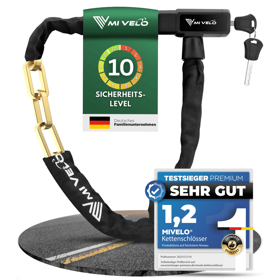 MIVELO - Kettingslot - 100 cm lang 8 mm dik gehard staal - Zwart