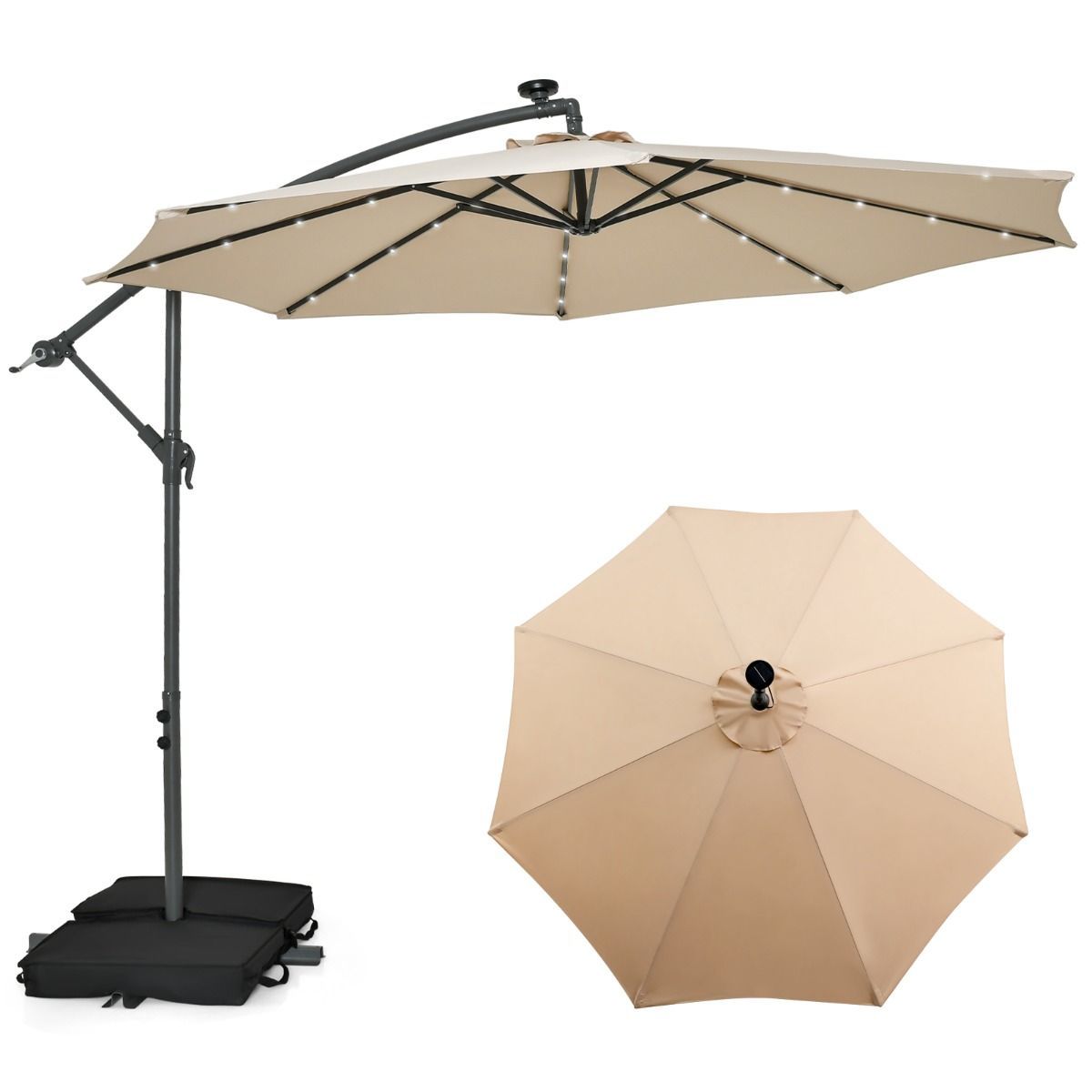 Coast Zweefparasol met zandzakken en LED verlichting -Ø300cm - Beige