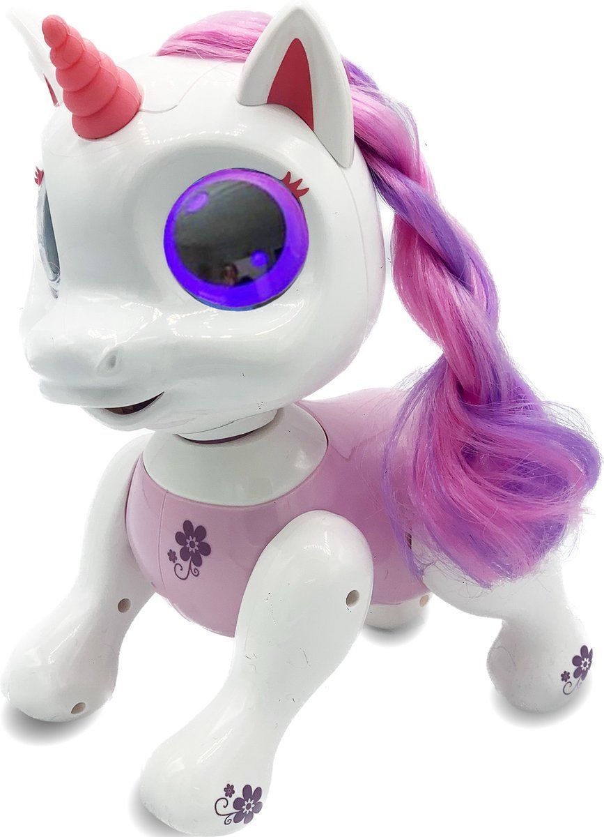 Gear2Play Robo Smart Unicorn - Interactieve Robot Eenhoorn - Reageert op aanraking en geluid - Roze/Paarse manen