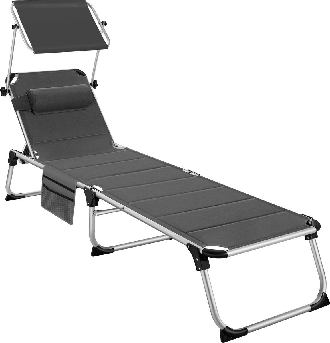 Tectake® Ligbed Lorella - Ligstoel Met Zonneluifel - Inklapbaar - Antraciet