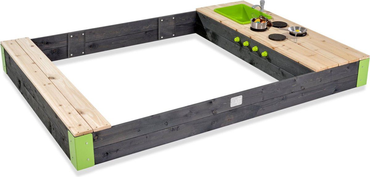 Exit Toys Exit Aksent - Houten Zandbak 200x140cm - Keuken Met Waterkraan En Opbergruimte - Grijs