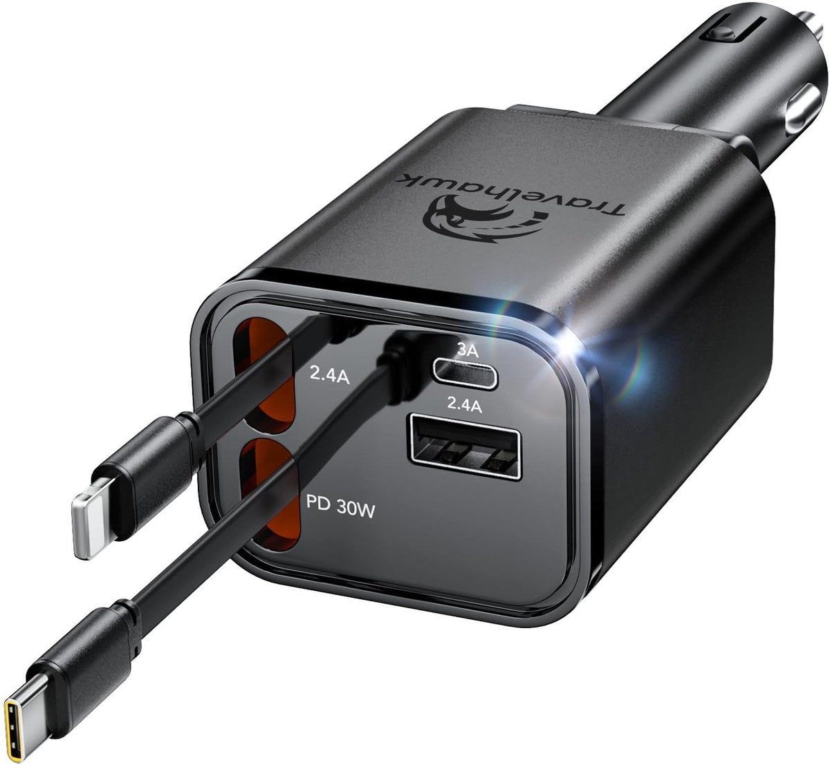 Travelhawk - Autolader snellader 86W USB C Lightning - Compact draaibaar ontwerp