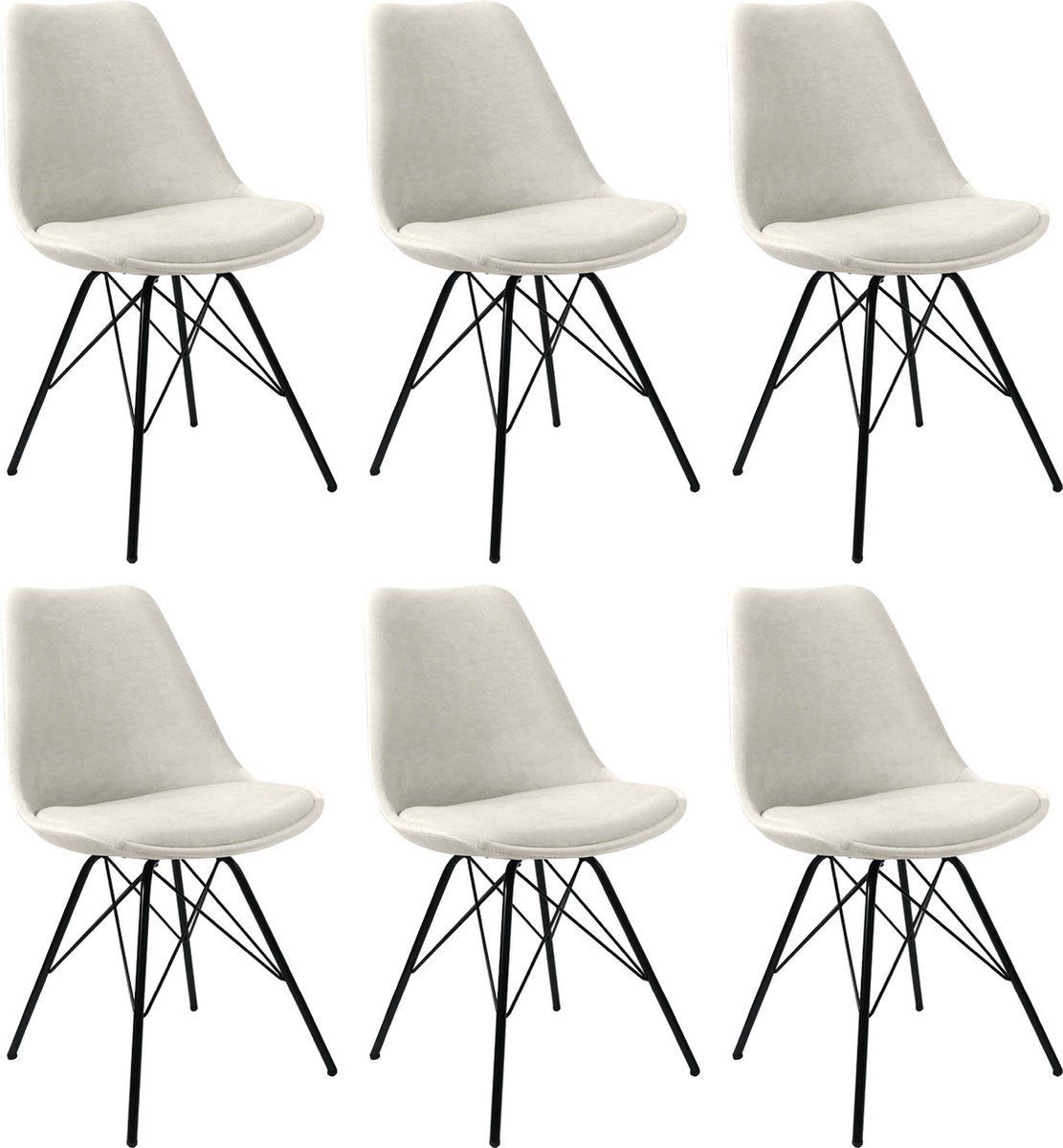 Kick Kuipstoel Velvet Ivoor - Zwart Frame - Set Van 6