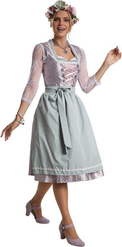Dressforfun Midi-Dirndl Oberammergau 2 Xl - Halflang Kostuum Met Vetersluiting En Bloemenmotief