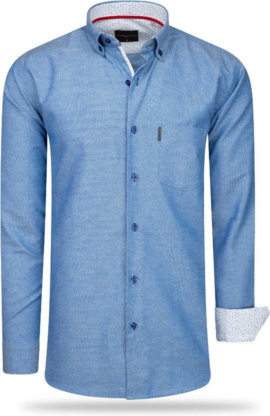 Merkloos Cappuccino Italia - Heren Overhemden Overhemd Uni - Royal Blue - Maat 3XL