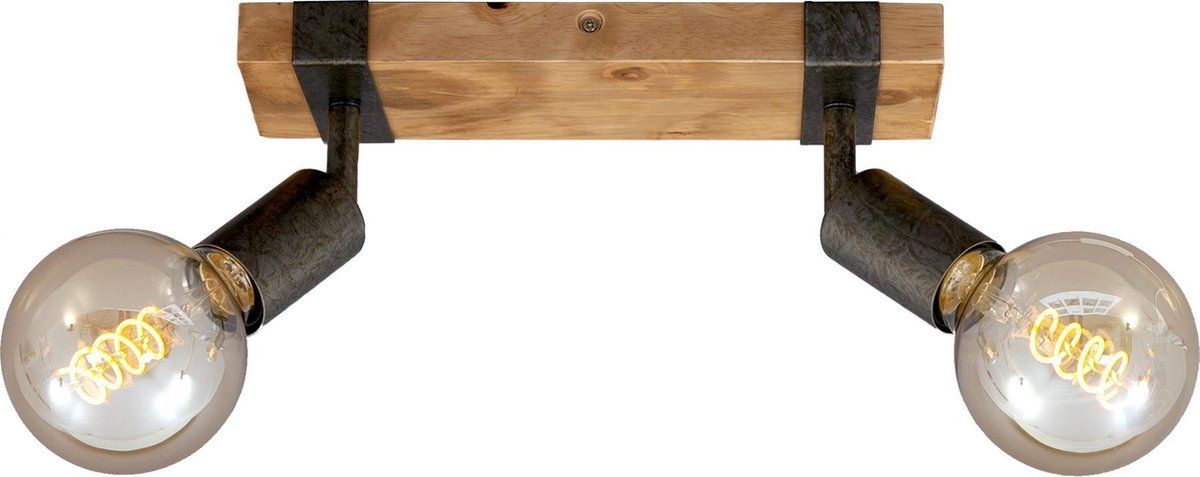 Briloner Wood Basic - Plafondlamp - Draaibare Spots - 2xE27 Max. 25W - Kleur Zwart (2 Stuks)