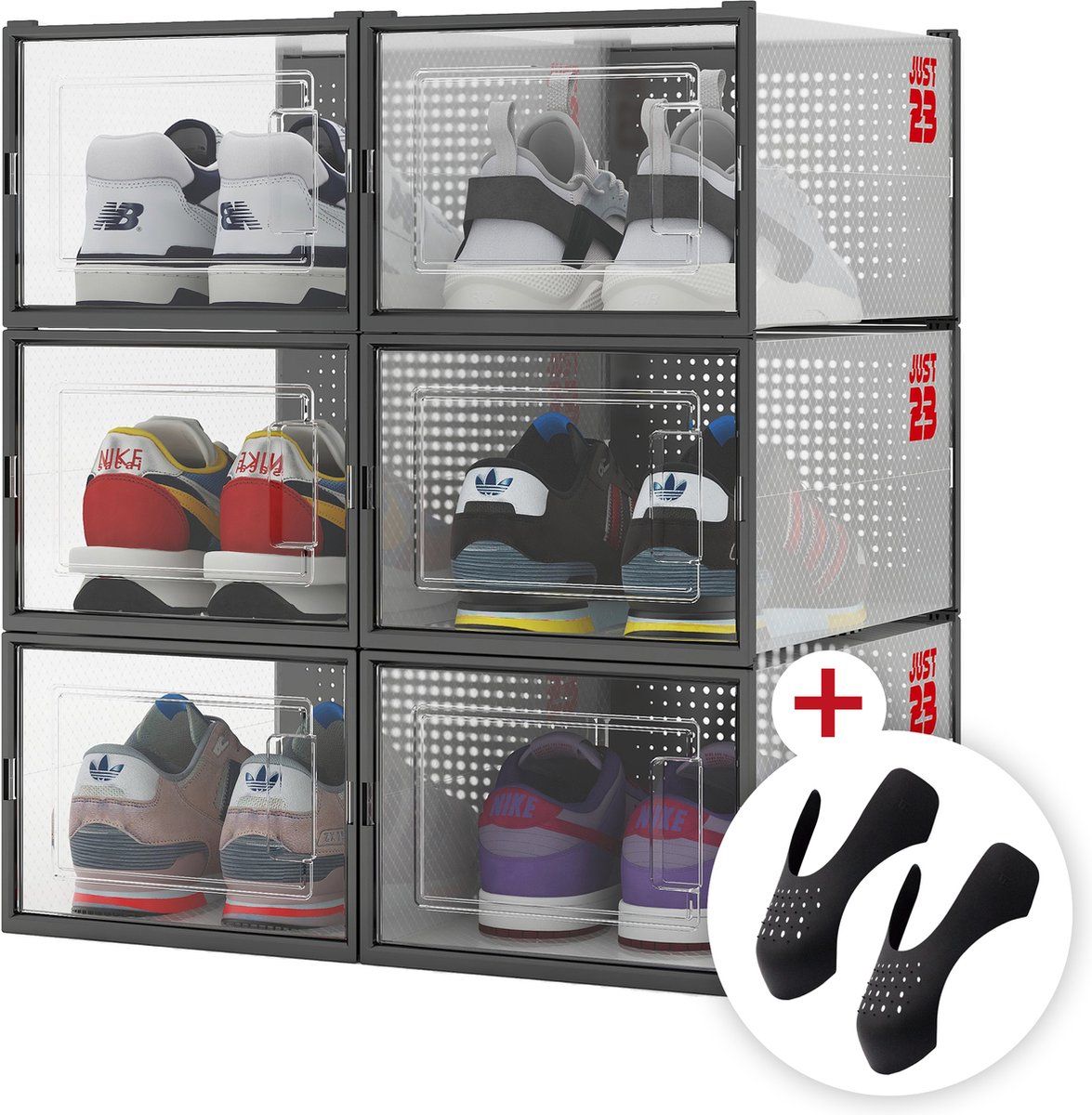 JUST23 Schoenen Opbergsysteem - Schoenenboxen Set Van 6 - Transparant (6-pack)