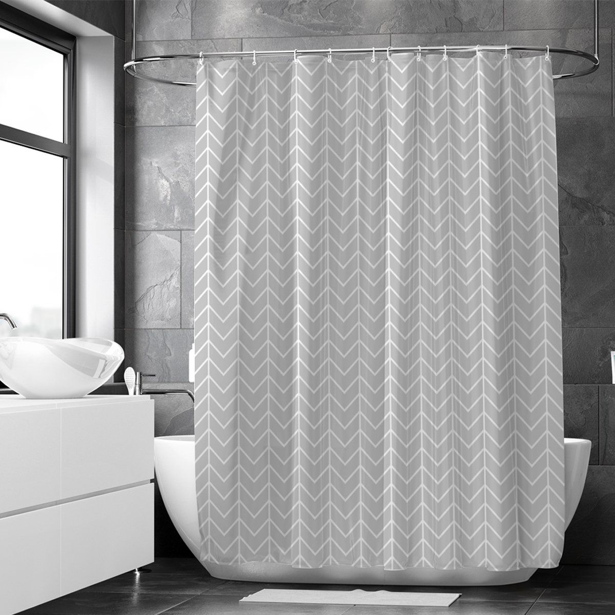 Loti Living Douchegordijn - Waterdicht - Anti Schimmel - Grijs Patroon - 180x200 Cm